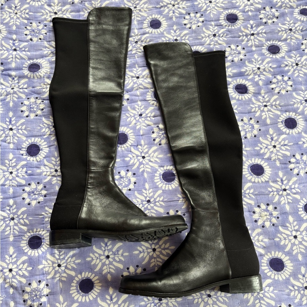 Stuart Weitzman Over the Knee Black Napa Boots Size 8.5 EUC